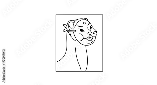 Stylized Line Art of a Ferret Wearing a Traditional Mask