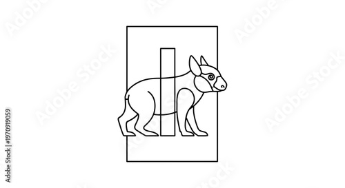 Stylized Line Art of a Wombat Inside a Rectangular Frame