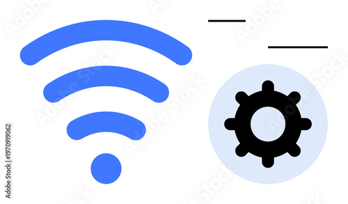 wireless signal. wireless signal graphic with a gear icon network setup processes. wireless connectivity and configuration concepts for technology, communication, IT solutions, smart devices