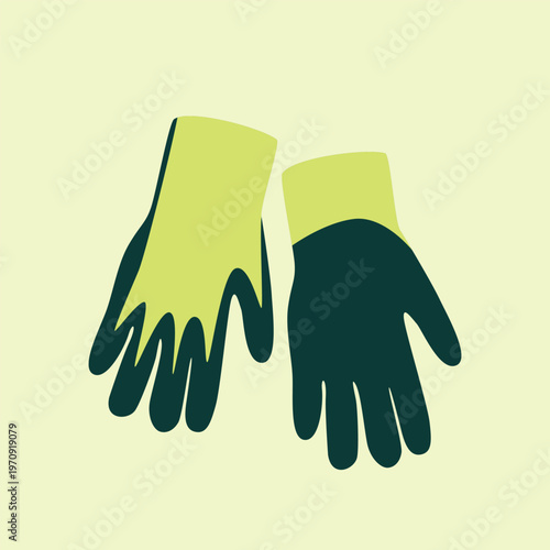 Green rubber gardening gloves for protection – flat vector artwork.

