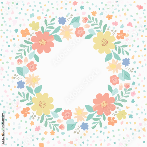 かわいい花円形フレームベクター素材