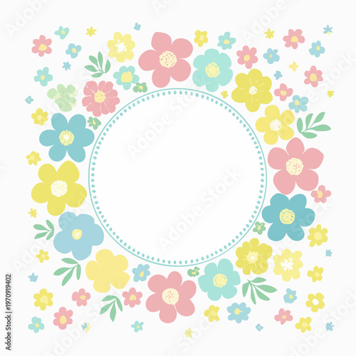 かわいい花円形フレームベクター素材
