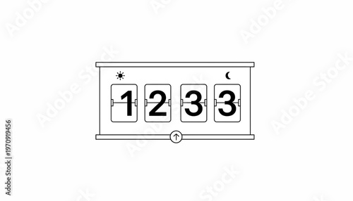 Retro Flip Clock Displaying 1233 with Day and Night Symbols
