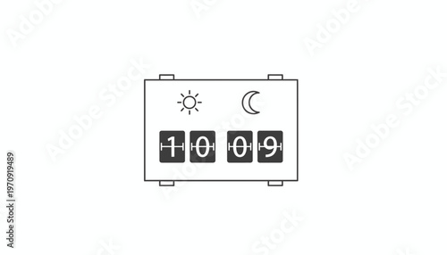 Retro Mechanical Flip Clock with Sun and Moon Icons, 10:09 AM/PM