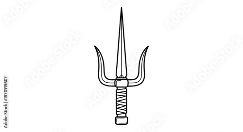 Sai Weapon Icon - Traditional Indian Martial Arts Tool, Outline Vector Illustration