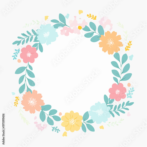 かわいい花円形フレームベクター素材