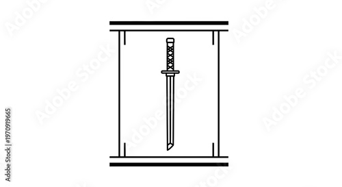 Samurai Sword Displayed in a Minimalist Frame, Japanese Katana Art