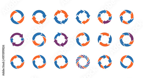Collection of Circular Arrow Icons for Cycle, Refresh, and Reload Concepts