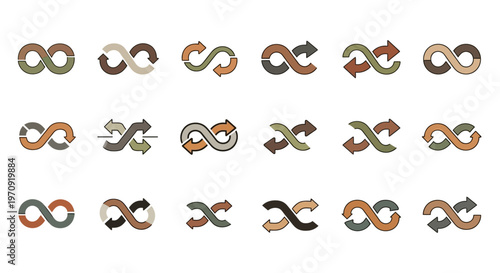 Collection of Infinity Loop Symbols with Arrows in Earthy Tones