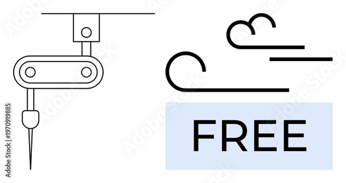 DIY, creativity, design, freedom, crafting, textile art. Line drawing of a sewing needle, stitches and word FREE. DIY and creativity concept for crafting and design