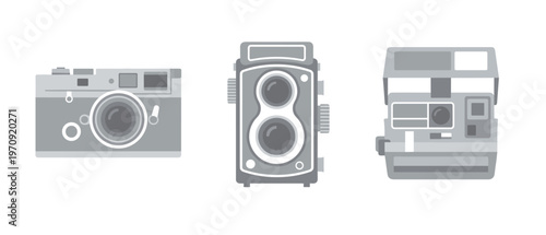 Vintage and Classic Film Camera Collection including Rangefinder, Twin Lens Reflex and Instant Camera Vector Icons