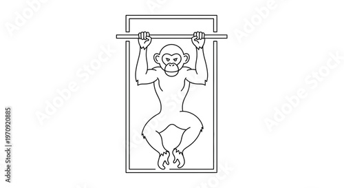 Simple Line Art Monkey Swinging on Bar