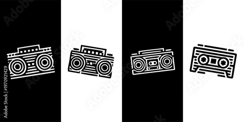 Retro Boombox and Cassette Tape Icon Collection