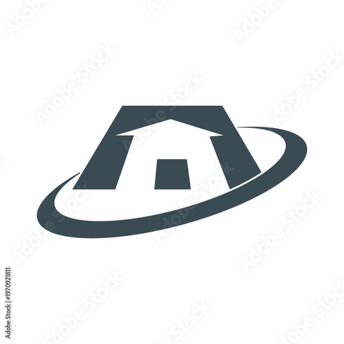 house home real estate logo icon modern abstract property symbol with orbit swoosh design
