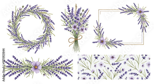Lavender floral arrangements and wreaths.