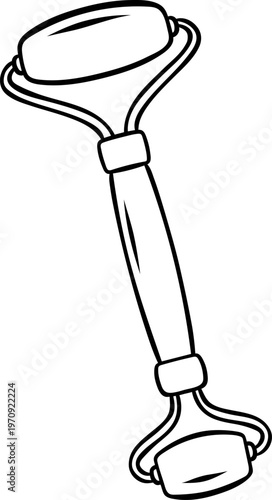 Gua sha massager, simple black and white icon in doodle and sketch style. Hand-drawn skincare tool for beauty branding or spa menus