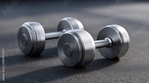 Dumbbells on gym floor in photorealistic fitness photography