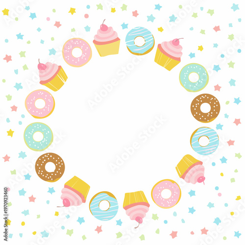 かわいいスイーツ円形フレームベクター素材