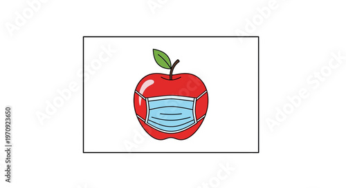 Red apple wearing a face mask, symbolizing health and safety during pandemic