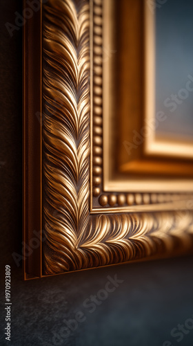 Ornamental golden frame close-up photorealistic detail