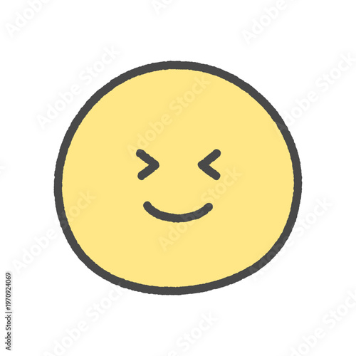 目をギュッとつぶって笑っている黄色い顔の絵文字 - おもしろい･楽しい表情の笑顔の手書きアイコン素材