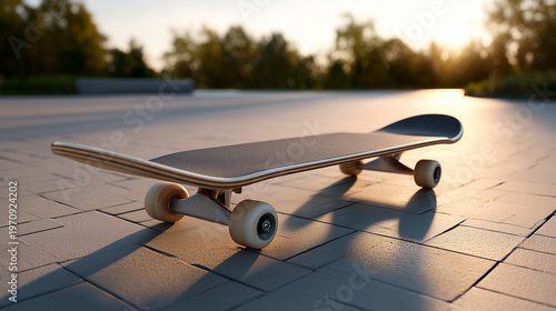 Skateboard on pavement photorealistic lifestyle background