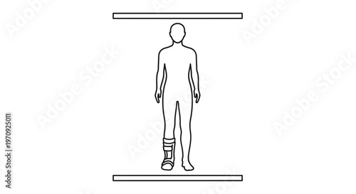 Person with medical boot standing in a scanner or examination booth
