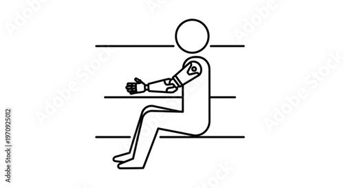 Person with prosthetic arm sitting, futuristic technology, disability, innovation