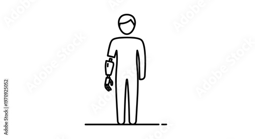 Person with prosthetic arm, disability, medical, technology, human body, limb loss, icon