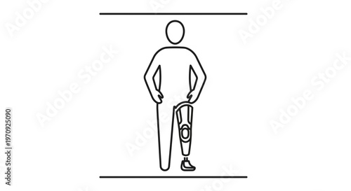 Person with prosthetic leg standing, medical illustration, disability concept