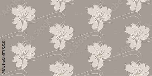 Abstract bold floral with flowing line seamless pattern minimal organic flower soft tone design.