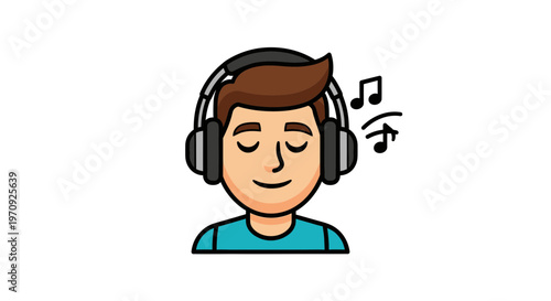 Young Man Listening to Music with Headphones and Relaxing Vector Illustration