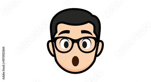 Surprised Man Avatar with Glasses and Open Mouth Expression Vector Illustration
