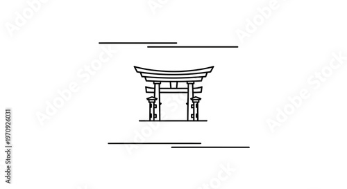 Minimalist Torii Gate Icon, Japanese Shrine Entrance, Simple Line Art, Vector Illustration