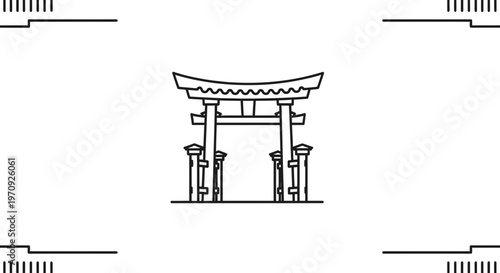 Minimalist Torii Gate Outline Icon, Traditional Japanese Shrine Entrance, Simple Vector Art