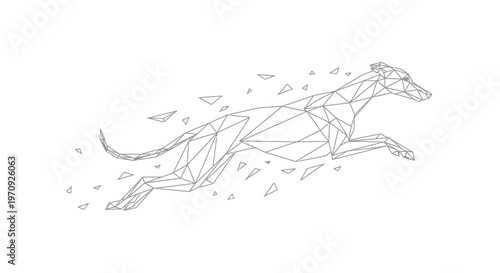 Minimalist Geometric Low Poly Greyhound Dog Running and Jumping on White Background Vector Illustration