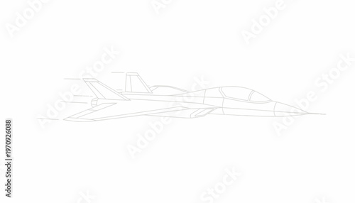 Modern Fighter Jet Blueprint Drawing, Military Aircraft Line Art, Speed Motion Blur