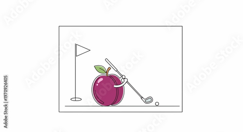 Apple Character Playing Golf, Healthy Lifestyle, Fun Sport Concept