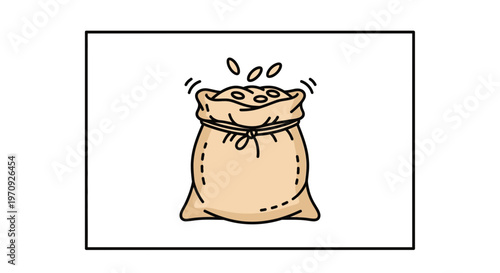 Bag of grains, seeds spilling out, agricultural concept, healthy food, organic farming