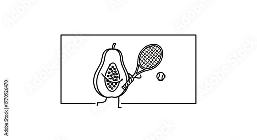 Avocado Character Playing Tennis, Healthy Lifestyle, Sports Fun