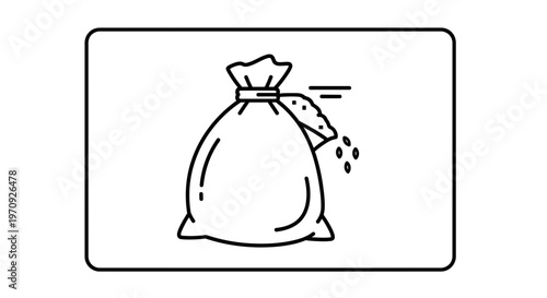 Bag of seeds spilling out, agriculture and farming concept, line art icon