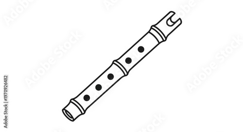 Bamboo Flute, Shakuhachi, Traditional Japanese Musical Instrument, Line Art