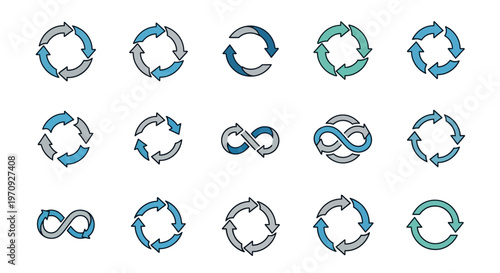 Cycle and Infinity Loop Arrows Icon Set: Refresh, Repeat, and Continuous Process Symbols