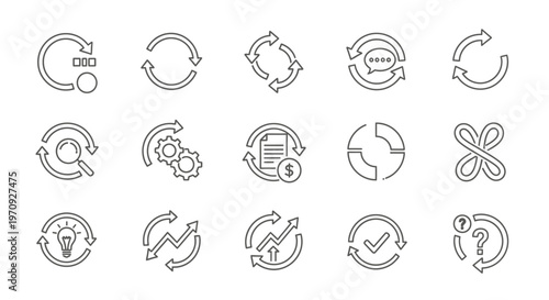 Cycle Process Workflow Icons Set - Continuous Improvement & Refresh Symbols