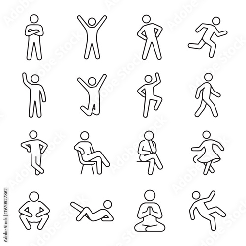 People activity and body language minimalist line icon set