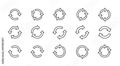 Grunge recycle and refresh arrow icons set, circular distressed symbols