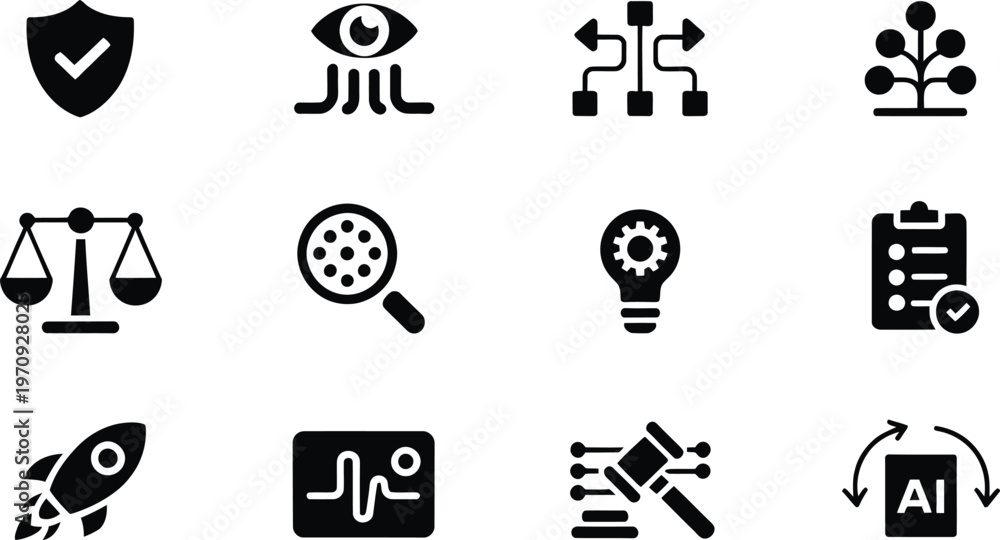Fototapeta premium A collection of black and white icons for business and technology