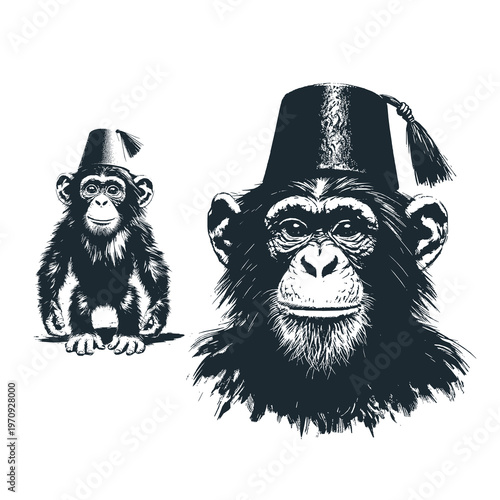 Adorable chimpanzee wearing a turkish fez