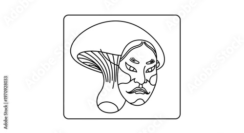 Japanese Noh Mask Outline, Traditional Theater Art, Cultural Symbol