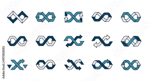 Infinity Loop Symbols Collection with Arrows for Continuous Process and Recycling Concepts